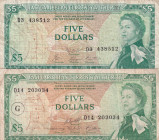 East Caribbean States, 5 Dollars, 1965/1974, VF, p14h1, p14k, (Total 2 banknotes)