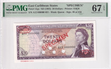 East Caribbean States, 20 Dollars, 1965, UNC, p15gs, SPECIMEN