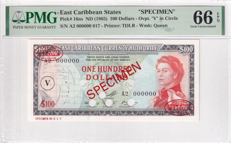 East Caribbean States, 100 Dollars, 1965, UNC, p16ns, SPECIMEN

PMG 66 EPQ, Ve...