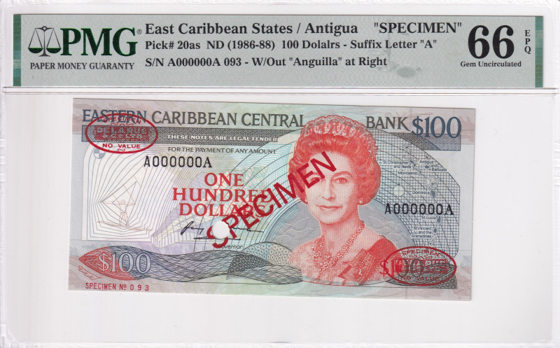 East Caribbean States, 100 Dollars, 1986/1988, UNC, p20as, SPECIMEN

PMG 66 EP...