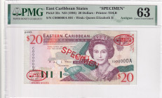 East Caribbean States, 20 Dollars, 1994, UNC, p33s, SPECIMEN