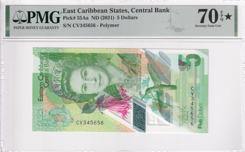 East Caribbean States, 5 Dollars, 2021, UNC, p55Aa

PMG 70 EPQ

Estimate: US...