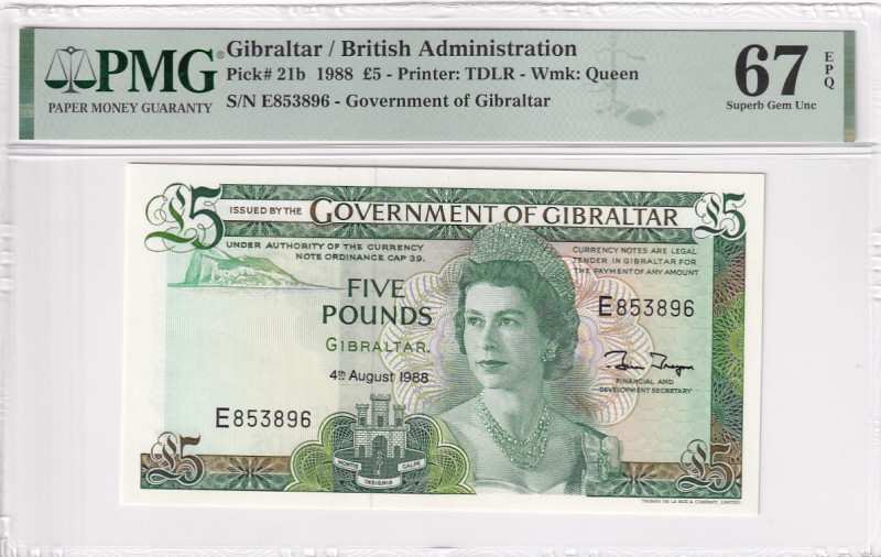 Gibraltar, 5 Pounds, 1988, UNC, p21b

PMG 67 EPQ

Estimate: USD 50-100