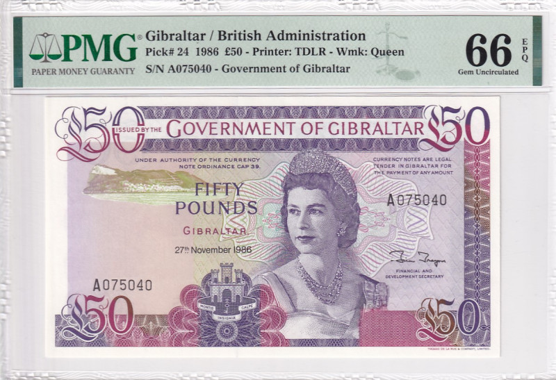 Gibraltar, 50 Pounds, 1986, UNC, p24

PMG 66 EPQ

Estimate: USD 150-300