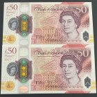 Great Britain, 50 Pounds, 2022, UNC, p379a, (Total 2 consecutive Banknotes)