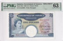 Jamaica, 5 Pounds, 1960, UNC, p48bs, SPECIMEN