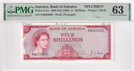 Jamaica, 5 Shillings, 1960, UNC, p51As, SPECIMEN