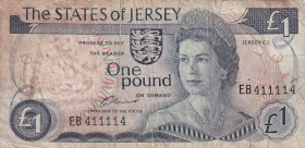 Jersey, 1 Pound, 1976, FINE(-), p11a, Super Radar