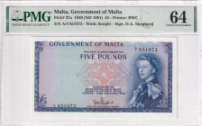 Malta, 5 Pounds, 1961, UNC, p27a