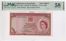 Rhodesia & Nyasaland, 10 Shillings, 1958, AUNC, p20as, SPECIMEN