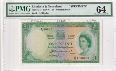 Rhodesia & Nyasaland, 1 Pound, 1961, UNC, p21s, SPECIMEN