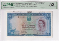 Rhodesia & Nyasaland, 5 Pounds, 1959, AUNC, p22as, SPECIMEN