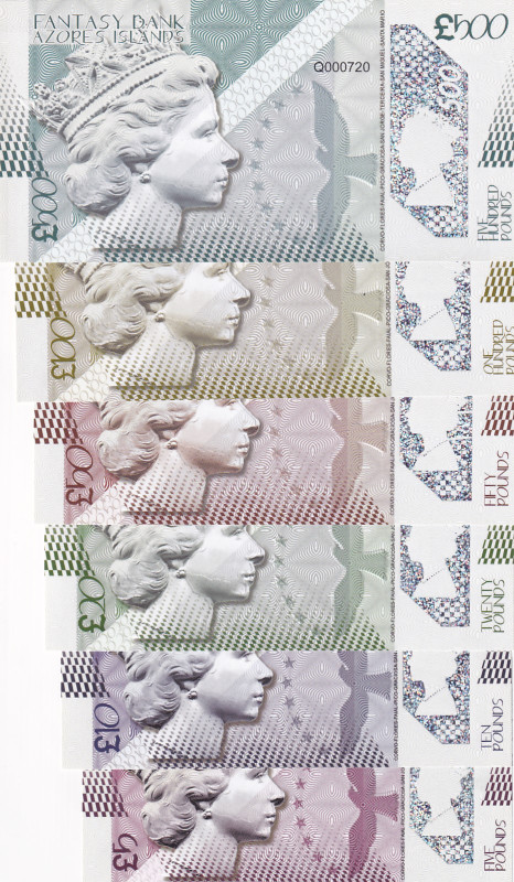 Fantasy Banknotes, 5-10-20-50-100-500 Pounds, UNC, (Total 6 banknotes)

Azore ...