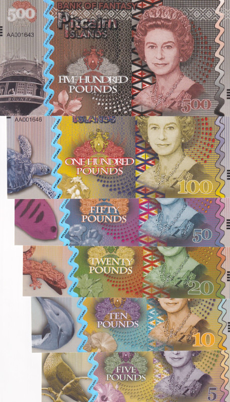 Fantasy Banknotes, 5-10-20-50-100-500 Pounds, UNC, (Total 6 banknotes)

Pitcai...