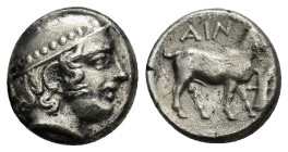 THRACE. Ainos. (Circa 431-429 BC). AR Tetrobol. (2.47 Gr. 13mm.)
Head of Hermes right, wearing petasos.
Rev. Ram standing right