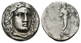 Carian Satraps. Hidrieus. Ca. 351/0-344/3 B.C. AR didrachm (17mm, 6.72 g). Halikarnassos. Laureate head of Apollo facing slightly right, drapery at ne...