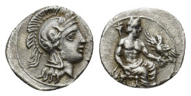 Cilicia. Uncertain mint circa 400-300 BC. Obol AR (10mm, 0.80 g). Helmeted head of Athena right / Baaltars seated right on throne, holding eagle and s...