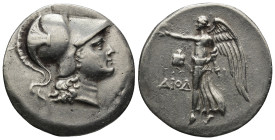PAMPHYLIA. Side. Tetradrachm (30mm, 16.77 g) (Circa 205-100 BC). Diod-, magistrate. Obv: Helmeted head of Athena right. Rev: ΔΙΟΔ. Nike advancing left...