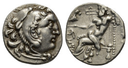 IONIA, Uncertain. Early-mid 3rd century BC. AR Drachm(16mm, 4.09 g) In the name and types of Alexander III of Macedon. Head of Herakles right, wearing...
