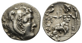 IONIA, Uncertain. Early-mid 3rd century BC. AR Drachm (17mm, 3.94 g). In the name and types of Alexander III of Macedon. Head of Herakles right, weari...