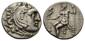IONIA, Uncertain. Early-mid 3rd century BC. AR Drachm (16mm, 4.14 g). In the name and types of Alexander III of Macedon. Head of Herakles right, weari...