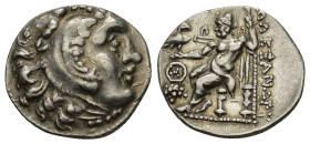 IONIA, Uncertain. Early-mid 3rd century BC. AR Drachm (17mm, 4.13 g). In the name and types of Alexander III of Macedon. Head of Herakles right, weari...