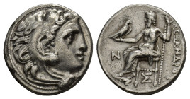 Kingdom of Macedon. Alexander III 'the Great' AR Drachm. (16mm, 4.3 g) Kolophon, circa 310-301 BC. Struck under Antigonos I Monophthalmos. Head of Her...