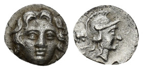 Pisidia, Selge AR Obol. (10mm, 0.77 g) Circa 350-300 BC. Gorgoneion / Helmeted head of Athena right; astragalos behind.