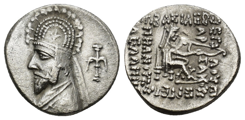 KINGS of PARTHIA. Orodes I. 80-75 BC. AR Drachm (19mm, 3.86 g). Rhagai mint. Dia...