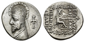 KINGS of PARTHIA. Orodes I. 80-75 BC. AR Drachm (19mm, 3.86 g). Rhagai mint. Diademed and draped bust left, wearing tiara decorated with flower; ancho...