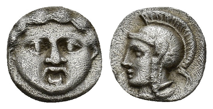 Pisidia, Selge AR Obol. (10mm, 0.95 g) Circa 350-300 BC. Facing Gorgoneion / Hel...