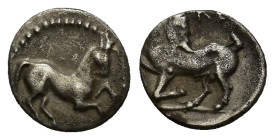 CILICIA, Kelenderis. Circa 425-400 BC. AR Obol (10mm, 0.76 g). Horse prancing right / Goat kneeling left, head reverted.