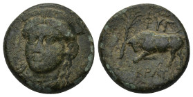 IONIA, Phygela. Circa 294-281 BC. Æ (19mm, 7.9 g). Head of Artemis Munychia, wearing palm-decorated stephane, facing slightly left / Bull butting left...