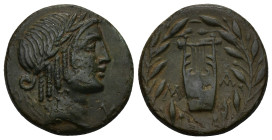 Lycian League, Masikytes (BC 23-18) AE (21mm, 6.84 g) Laureate head of Apollo right, Rev: Lyre, M-A, within laurel wreath