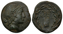 Lycian League, Masikytes (BC 23-18) AE (21mm, 5.42 g) Laureate head of Apollo right, Rev: Lyre, M-A, within laurel wreath