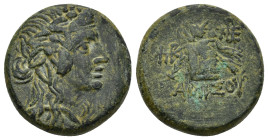 Pontos, Amisos. 85-65. AE (8.69 Gr. 20mm.)
Dionysos right
Rev.Cista mystica with panther skin and thyrsos