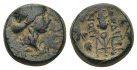 LYDIA. Sardes. Circa 133 BC-AD 14. AE (4 Gr 13mm.). 
Laureate head of Apollo to right. 
Rev. ΣAPΔI-ANΩN Club; all within oak wreath; to right, monogra...