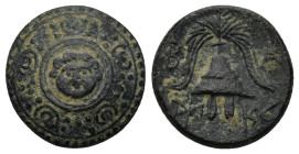 Kings of Macedon, Alexander III ‘the Great’ (336-323 BC). Æ Half Unit (16mm, 4.3 g). Miletos or Mylasa, c. 320 BC. Macedonian shield with Gorgoneion a...