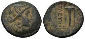 Seleukid King of Syria. . Seleukos II Kallinikos 246-226 BC. Bronze Æ (22mm, 7.5 g). Laureate head of Apollo right / BAΣIΛEΩΣ ΣEΛEYKOY, Tripod; monogr...