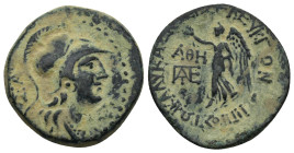 CILICIA. Seleukeia ad Kalykadnon (Circa 150-50 BC) AE (23mm, 7.66 g) Helmeted head of Athena right. Rev: Nike advancing left, holding wreath; two mono...