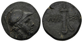 PONTOS, Amisos. 100-85 BC. AE (19mm, 8.54 g). Helmeted head of Ares / Sword in sheath.