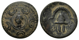 Macedonian Kingdom. Anonymous issues. Ca. 323-275 B.C. Æ (17mm, 3.73 g). Uncertain mint in Asia Minor. Head of Herakles facing, wearing lion's skin he...