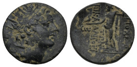 SELEUKID EMPIRE. Antiochos IV Epiphanes. 175-164 BC. Æ (17mm, 4.4 g). Antioch on the Kallirhoe (Edessa) mint. Struck circa 168-164 BC. Radiate and dia...