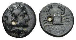 ISLANDS off CARIA, Kos. Circa 260/50-240/30 BC. AE. Chalkous (0.97 Gr. 10mm.). 
Head of Herakles right, wearing lion skin 
Rev. Crab