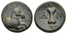 PAMPHYLIA. Aspendos. AE (4th-3rd centuries BC). (5.6 Gr. 17mm.)
 Forepart of horse right. 
Rev. Δ - M. Sling.