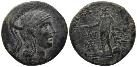 PONTOS, Amisos. Time of Mithradates VI Eupator. Circa 85-65 BC. Æ (29mm, 18.79 g). Helmeted head of Athena right / Perseus standing facing, holding ha...