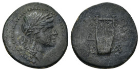 Mysia, Germe, c. 2nd-3rd century AD. AE (4 Gr. 19mm). 
Laureate bust of Apolo. 
Rev. Lyre/ ΓEPMHNΩN