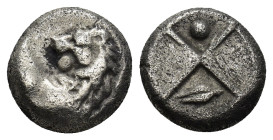 THRACE, Cherronesos. 400-350 BC. AR Hemidrachm (2.46 Gr. 11mm.)
Forepart of lion, head looking back.
Rev: Incuse