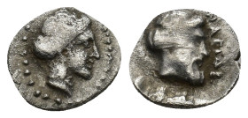 Cilicia, Nagidos, c. 400-380 BC. AR Obol (10mm, 0.6 g). Head of Aphrodite r. R/ Bearded head of Dionysos r.