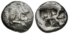 Lycia, uncertain dynast. AR Stater. (18mm, 9.0 g) Circa 525-475 BC. Forepart of boar running right / Quadripartite incuse punch.